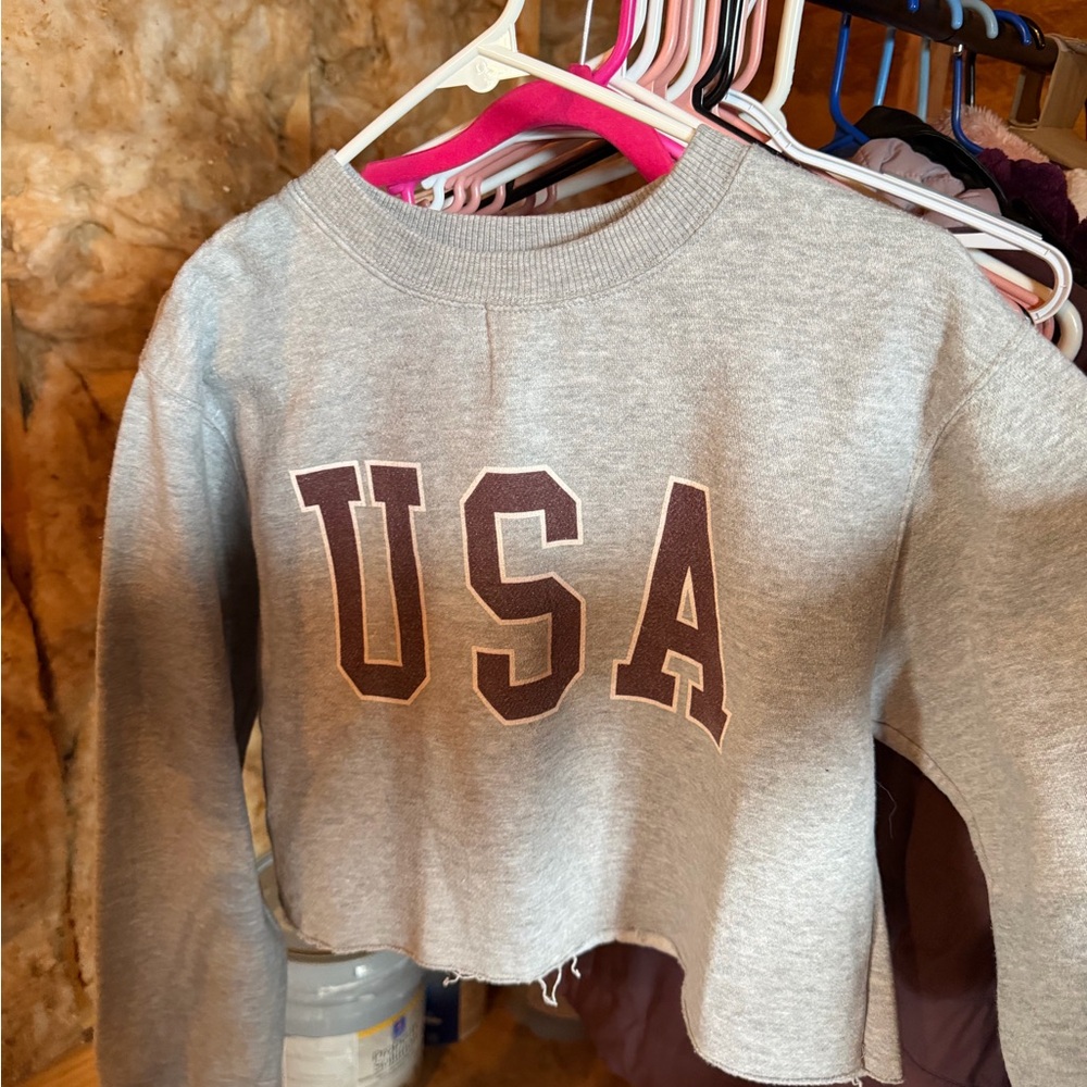 Brandy Melville Gray USA Crew Neck Sweater